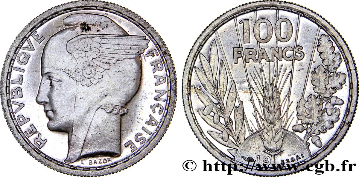 Préparation de la 5 francs Pétain, essai de Bazor en cupro-nickel, poids lourd, 4,5 g n.d. Paris VG.cf. 5238 var. FDC65 