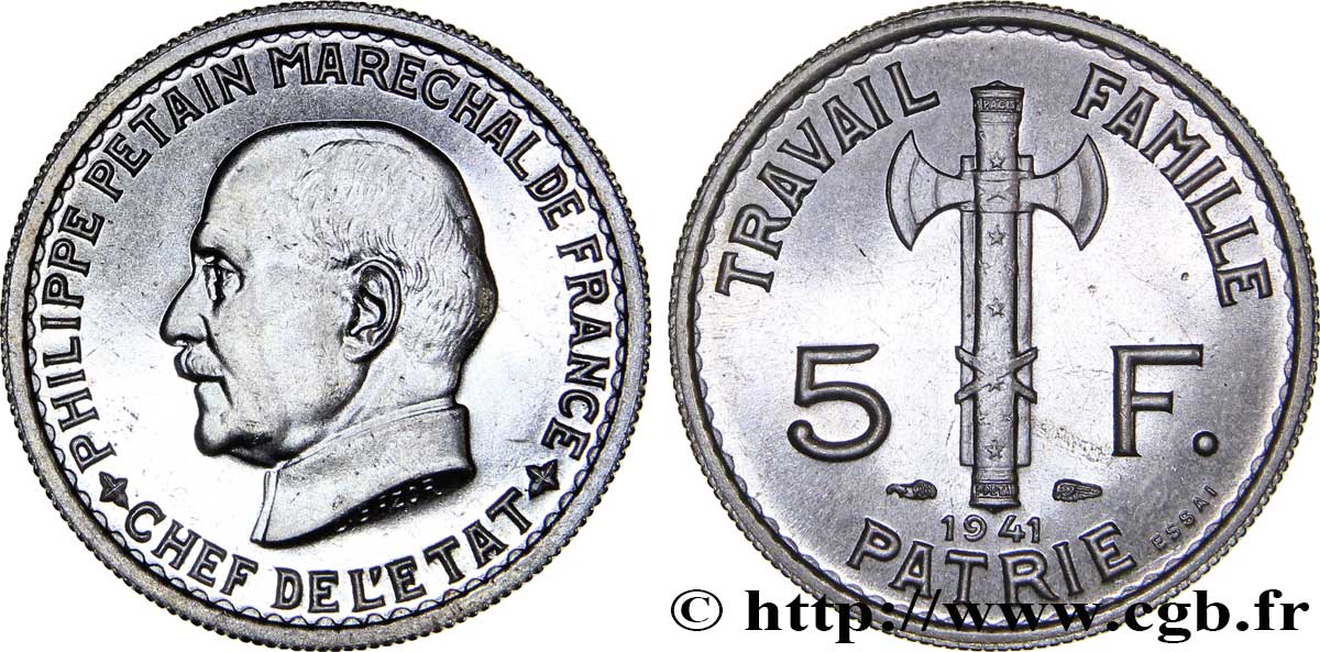 Essai de 5 francs Pétain 1941 Paris F.338/1 ST65 