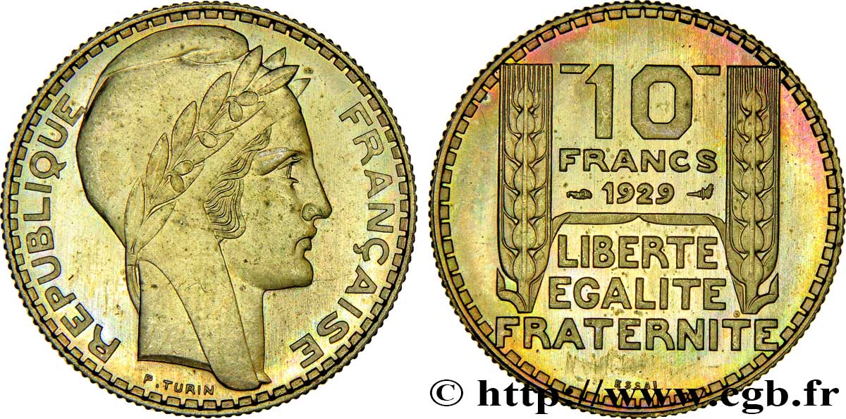 Concours de 10 francs, essai de Turin en bronze-aluminium 1929 Paris VG.5243  SPL63 