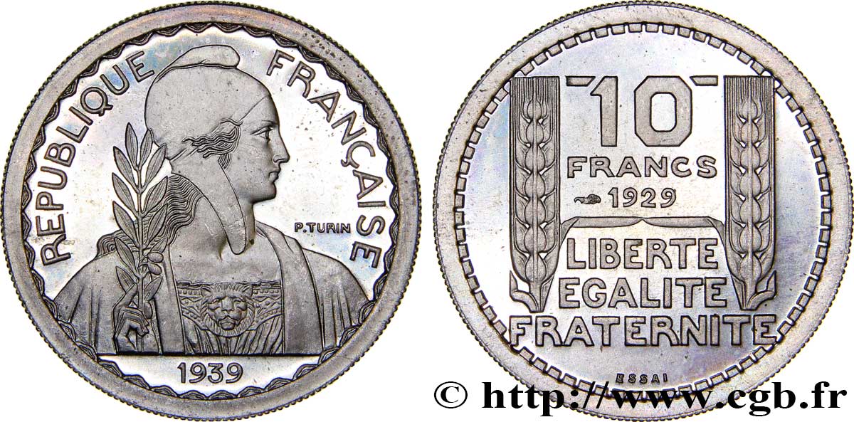Essai hybride de 10 Francs Turin, module moyen, listel large, 26 mm, 7,5 g, cupro-nickel n.d. Paris GEM.174 13 SC64 