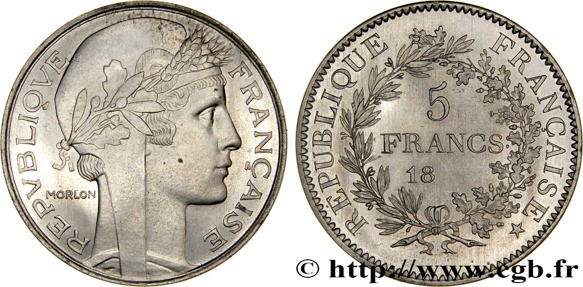 Essai de 5 francs en nickel pour la frappe des 20 francs Turin par Morlon n.d. Paris VG.5262  SC64 