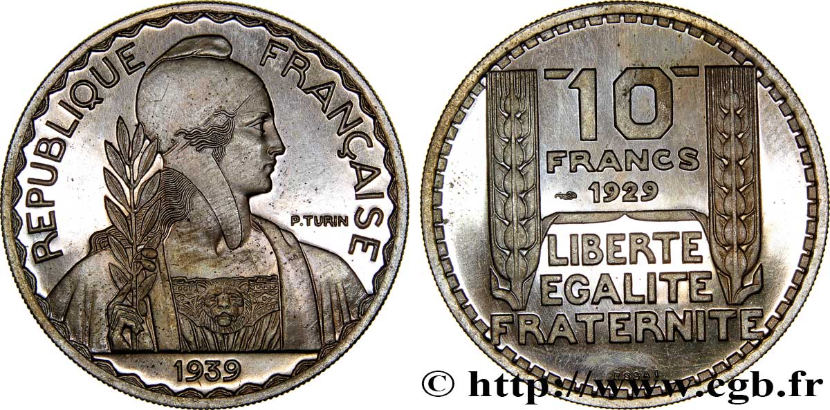 Essai hybride de 10 Francs Turin, grand module, 30 mm, 10 g, cupro-nickel n.d. Paris GEM.174 9 MS64 