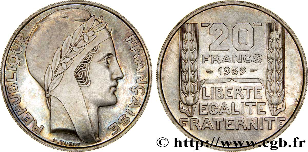 Essai de 20 francs Turin en argent, poids moyen 1939 Paris G.853  ST65 