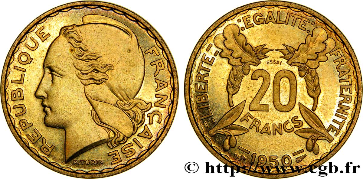 Essai du concours de 20 francs par Turin 1950 Paris Maz.2765  MS64 