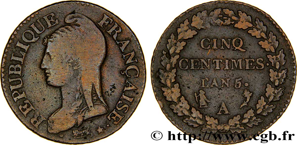 Cinq centimes Dupré, grand module 1797 Paris F.115/1 BC35 