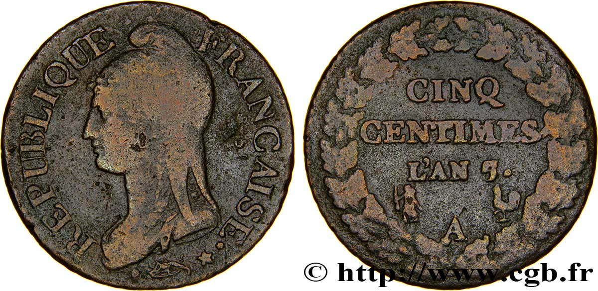 Cinq centimes Dupré, grand module 1799 Paris F.115/46 TB20 