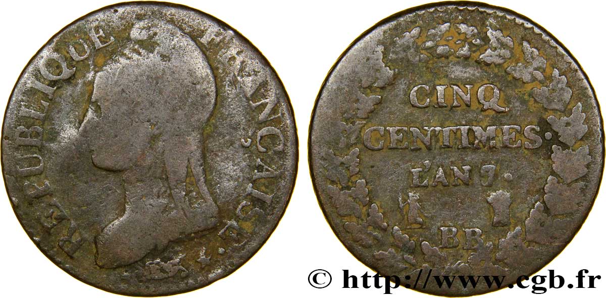 Cinq centimes Dupré, grand module 1799 Strasbourg F.115/61 B12 