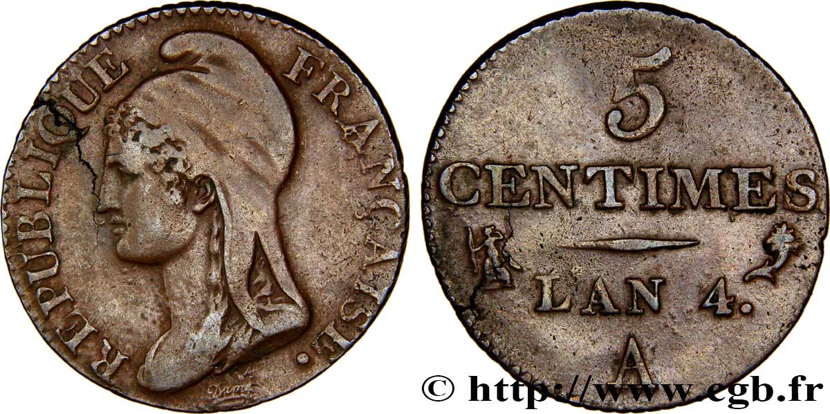 5 centimes Dupré, petit module 1796 Paris F.113/1 MBC48 