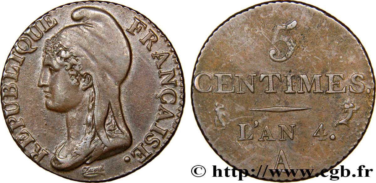 5 centimes Dupré, petit module 1796 Paris F.113/1 BB48 