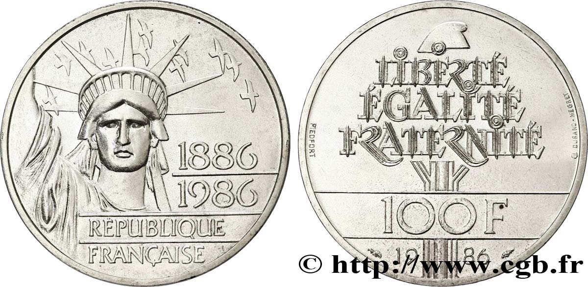 Piéfort Brillant Universel de 100 francs Liberté (Statue de la) 1986 Pessac F.454/2P fST64 
