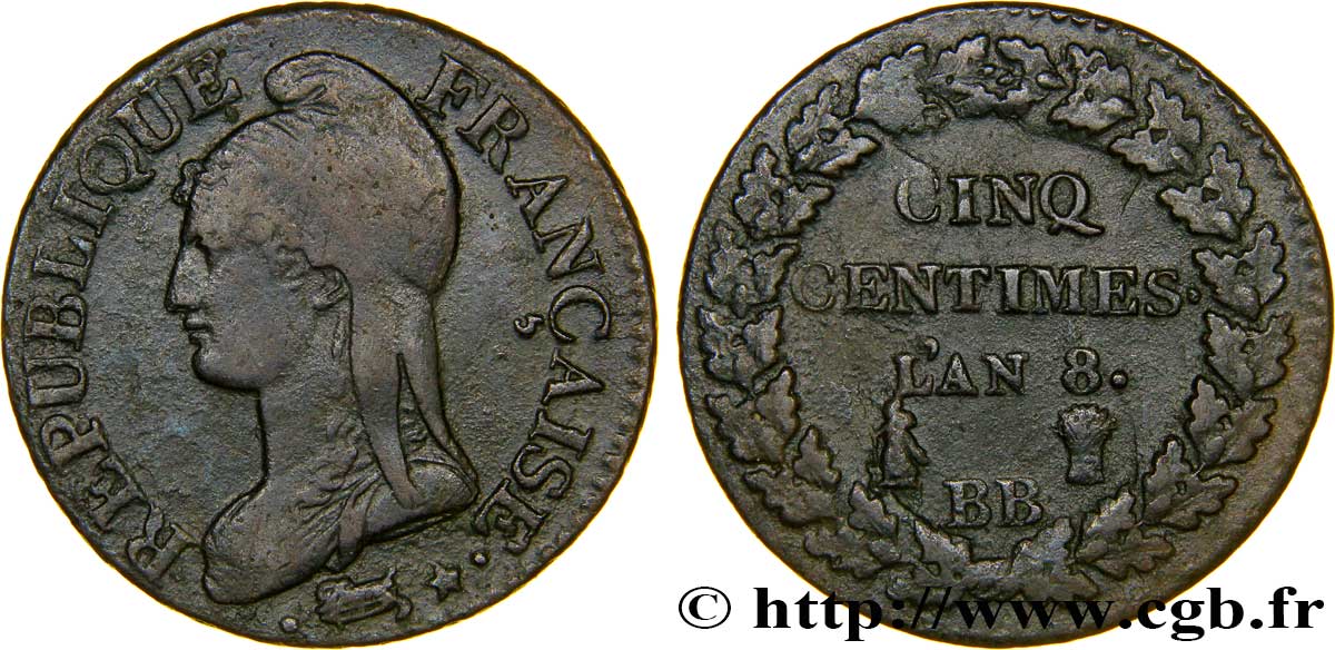 Cinq centimes Dupré, grand module 1800 Strasbourg F.115/117 TTB45 