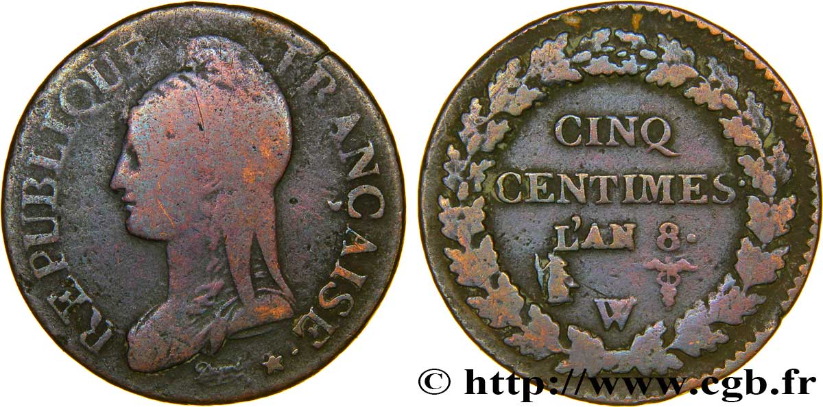 Cinq centimes Dupré, grand module 1800 Lille F.115/134 TB25 