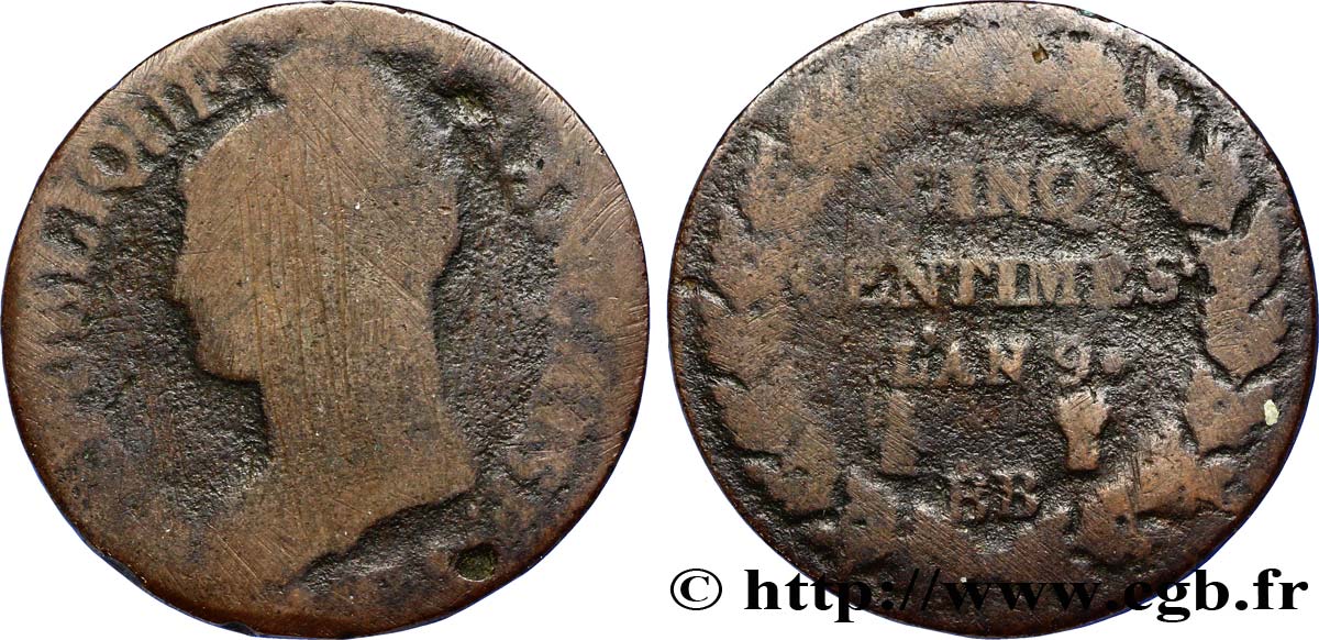 Cinq centimes Dupré, grand module 1801 Strasbourg F.115/154 SGE6 