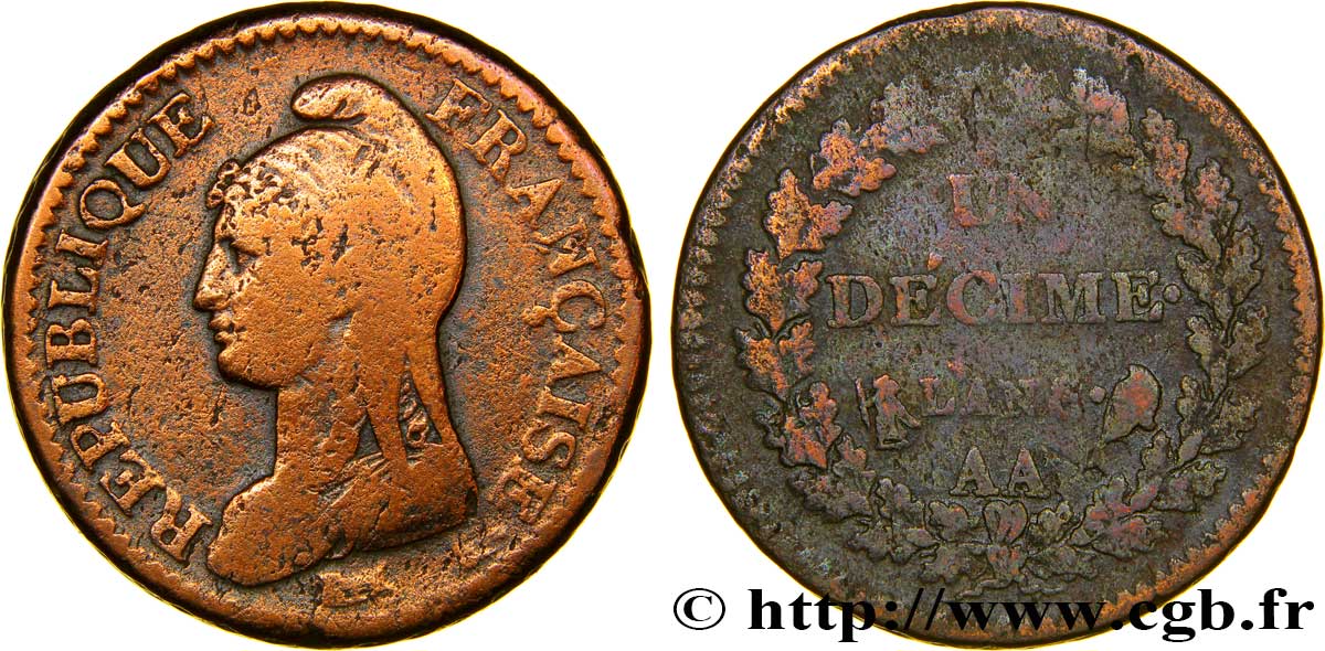 Un décime Dupré, grand module 1800 Metz F.129/54 TB25 