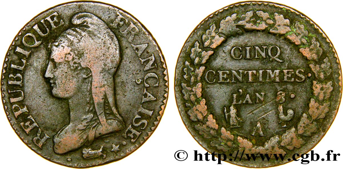 Cinq centimes Dupré, grand module 1800 Paris F.115/88 TTB45 