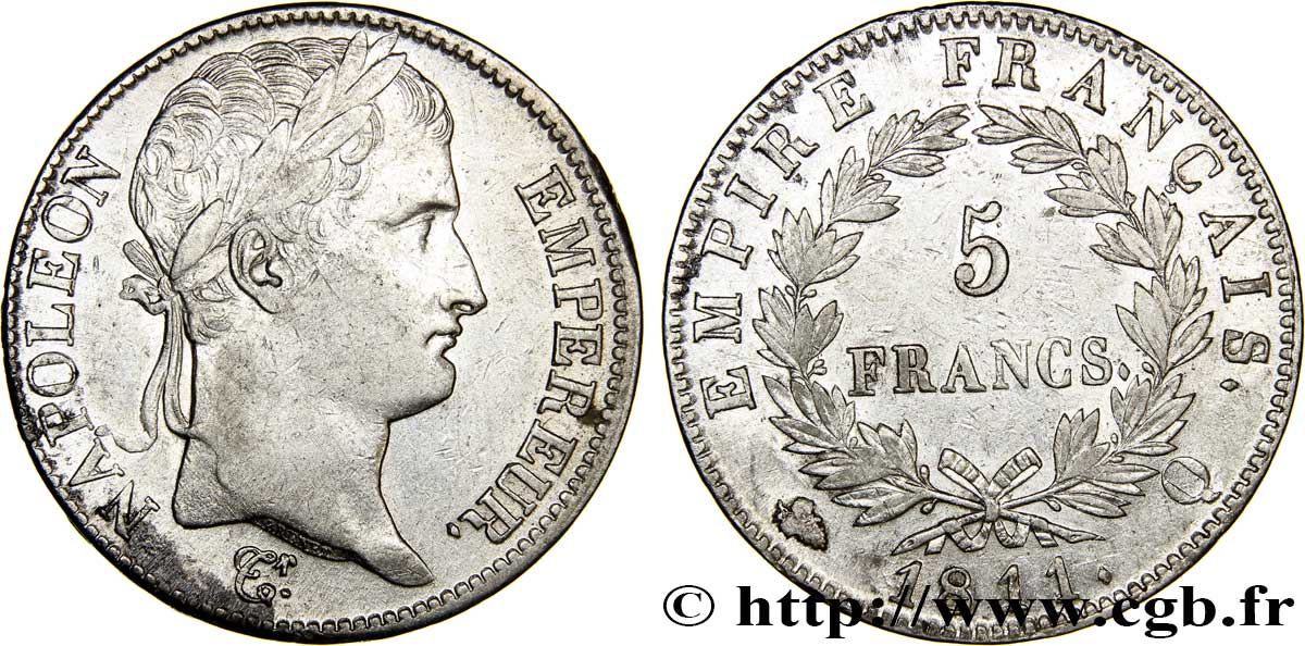 5 francs Napoléon Empereur, Empire français 1811 Perpignan F.307/37 MBC48 