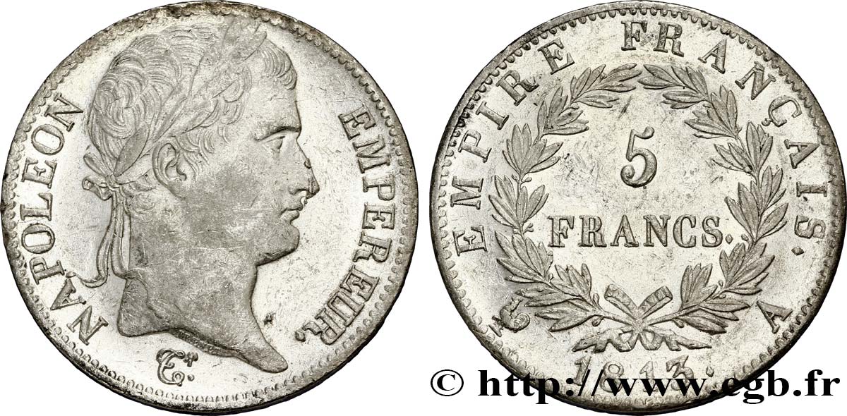 5 francs Napoléon Empereur, Empire français 1813 Paris F.307/58 AU50 