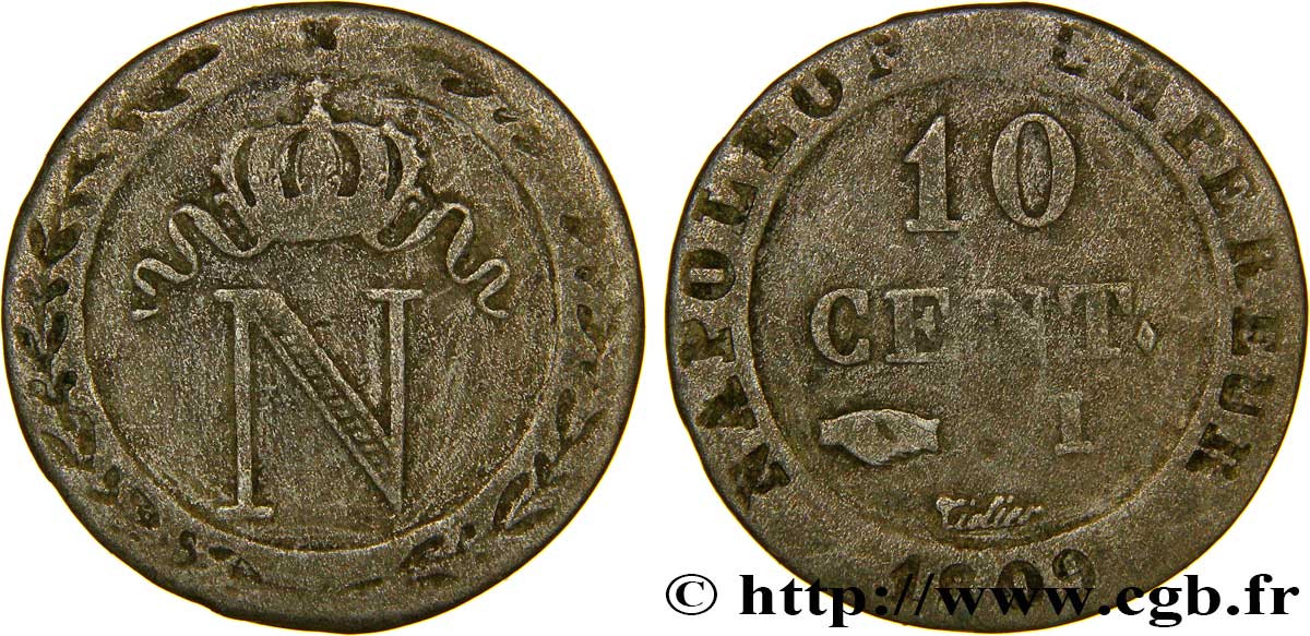 10 cent. à l N couronnée 1809 Limoges F.130/15 TB25 
