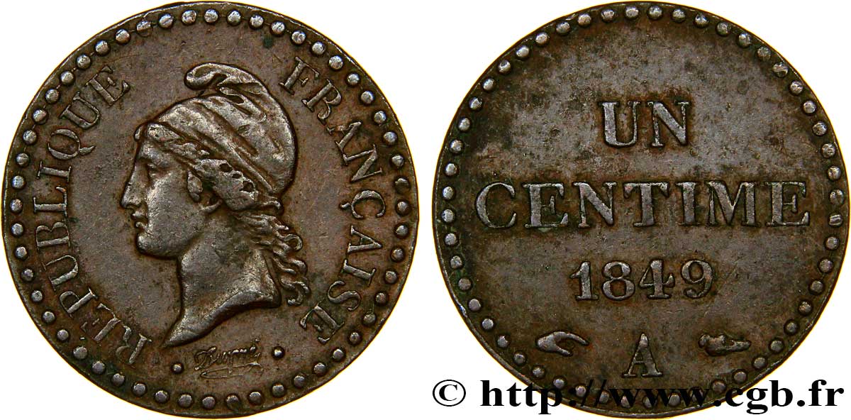 Un centime Dupré, IIe République 1849 Paris F.101/3 TTB48 