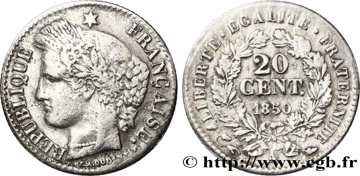 20 centimes Cérès, IIe République 1850 Paris F.146/2 BC25 