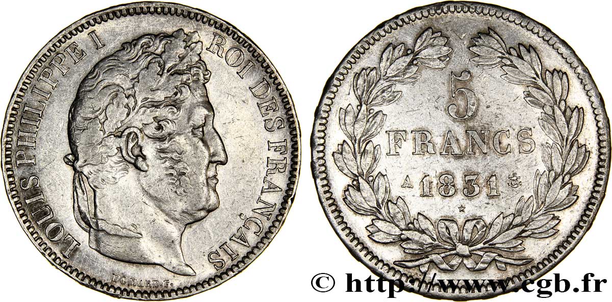 5 francs Ier type Domard, tranche en relief 1831 Paris F.320/1 MBC45 