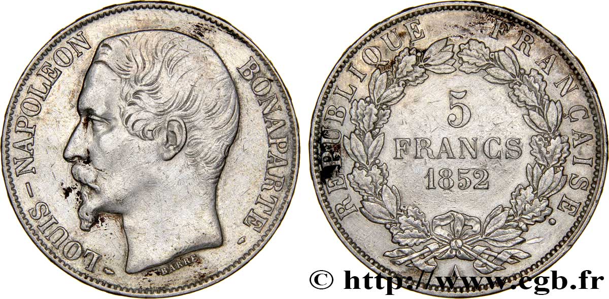 5 francs Louis-Napoléon, 1er type 1852 Paris F.329/1 TTB48 