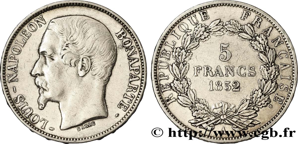 5 francs Louis-Napoléon, 2ème type 1852 Paris F.329/2 XF48 