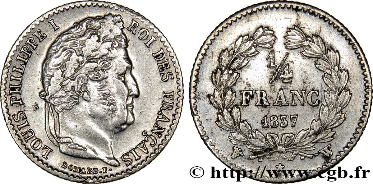 1/4 franc Louis-Philippe 1837 Lille F.166/68 TTB50 