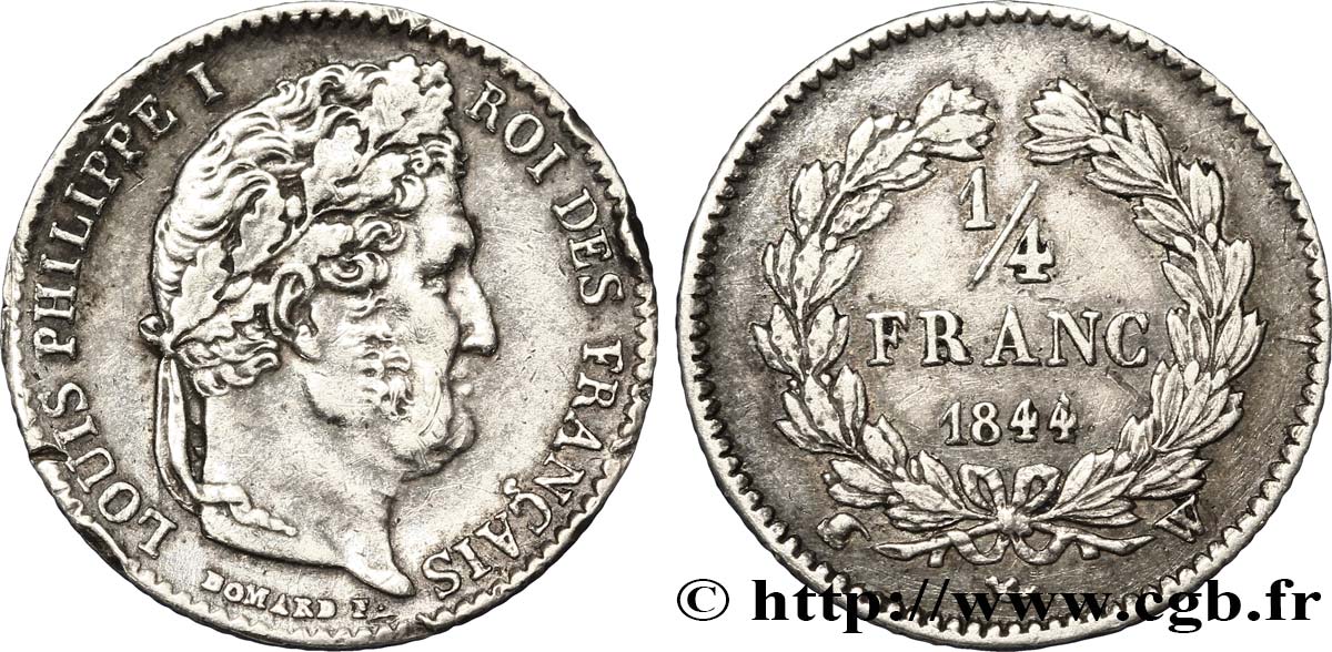1/4 franc Louis-Philippe 1844 Lille F.166/101 TTB45 
