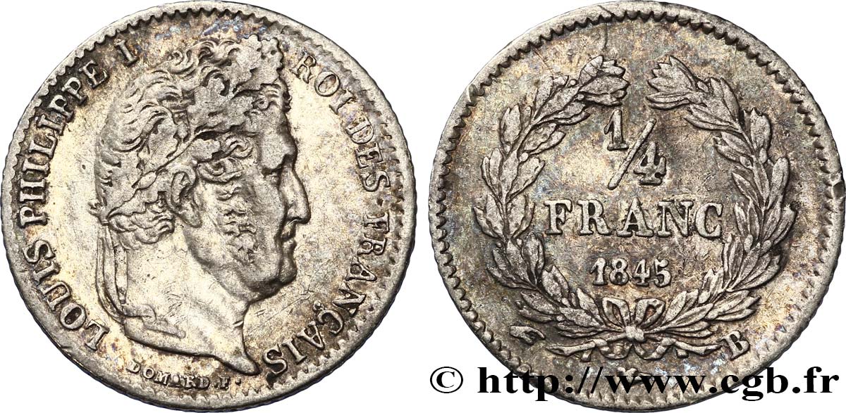 1/4 franc Louis-Philippe 1845 Rouen F.166/103 TTB45 