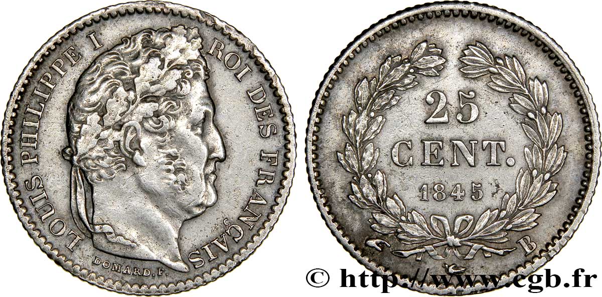 25 centimes Louis-Philippe 1845 Rouen F.167/1 AU50 