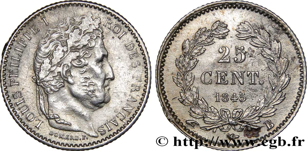 25 centimes Louis-Philippe 1845 Rouen F.167/1 TTB50 