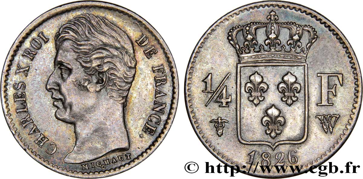 1/4 franc Charles X 1826 Lille F.164/9 VZ58 