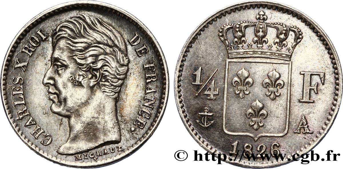 1/4 franc Charles X 1826 Paris F.164/2 VZ60 