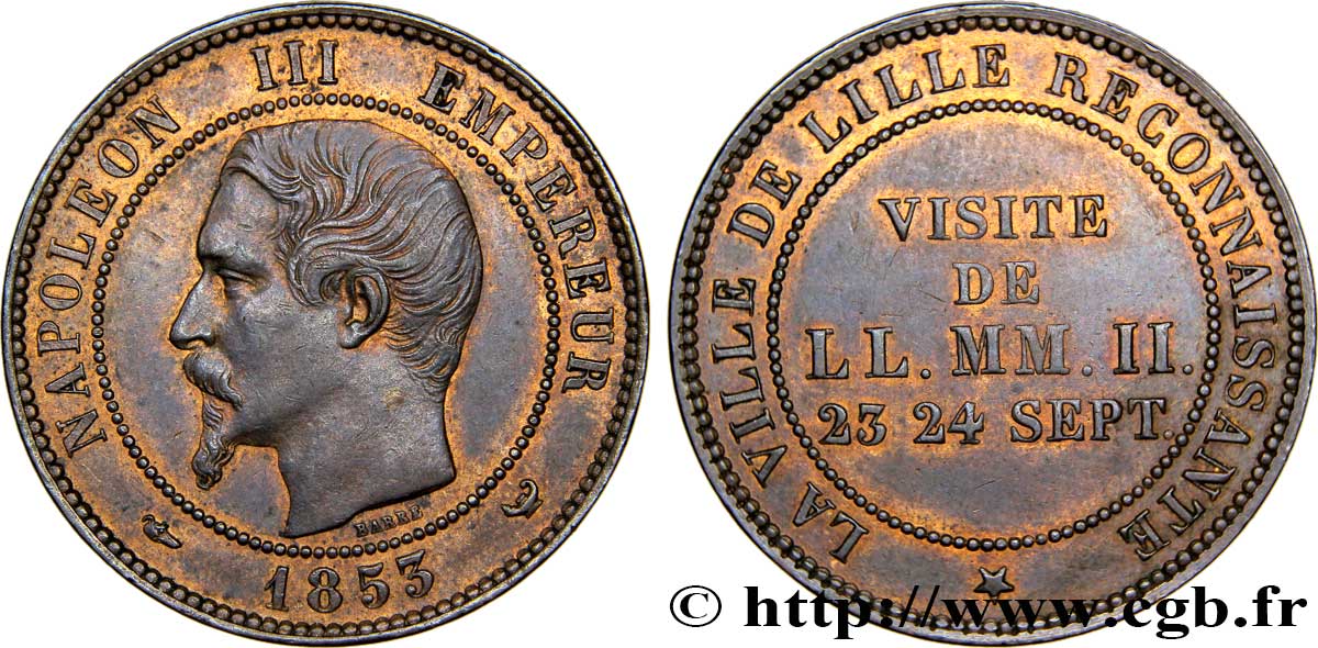 Module de dix centimes, Visite impériale à Lille les 23 et 24 septembre 1853 1853 Lille VG.3365  EBC58 