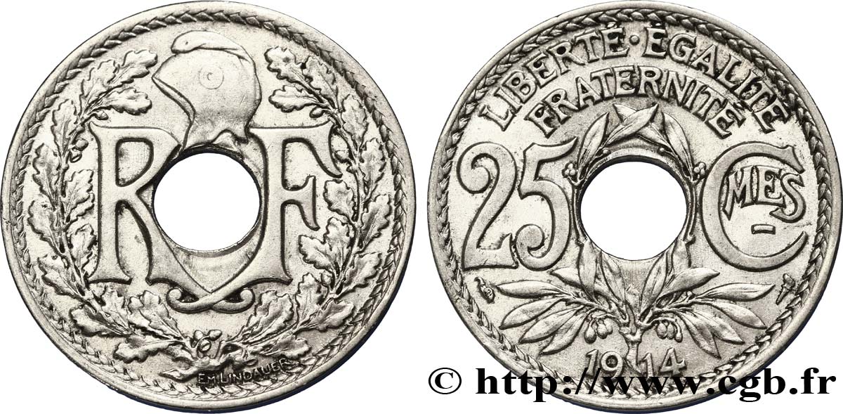 25 centimes Lindauer, Cmes souligné 1914  F.170/2 AU58 