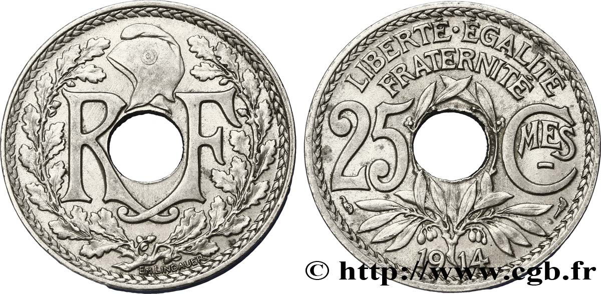 25 centimes Lindauer, Cmes souligné 1914  F.170/2 SUP58 