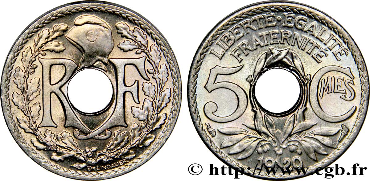 5 centimes Lindauer, grand module 1920 Paris F.121/4 ST65 
