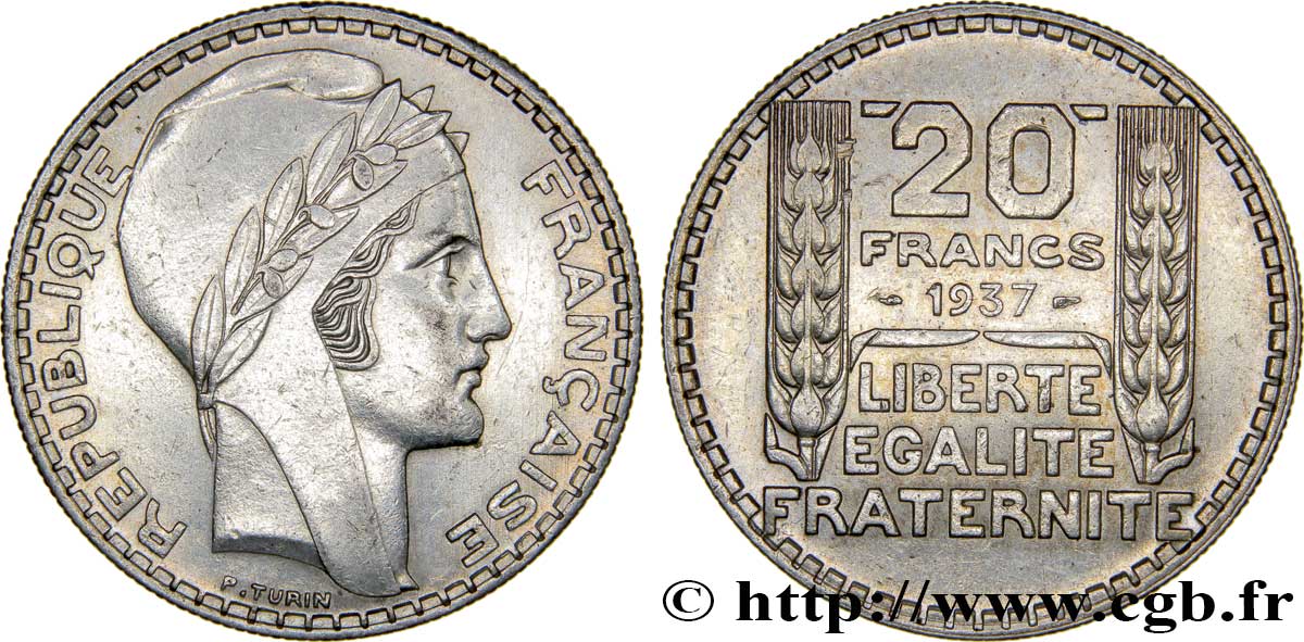20 francs Turin 1937  F.400/8 AU50 