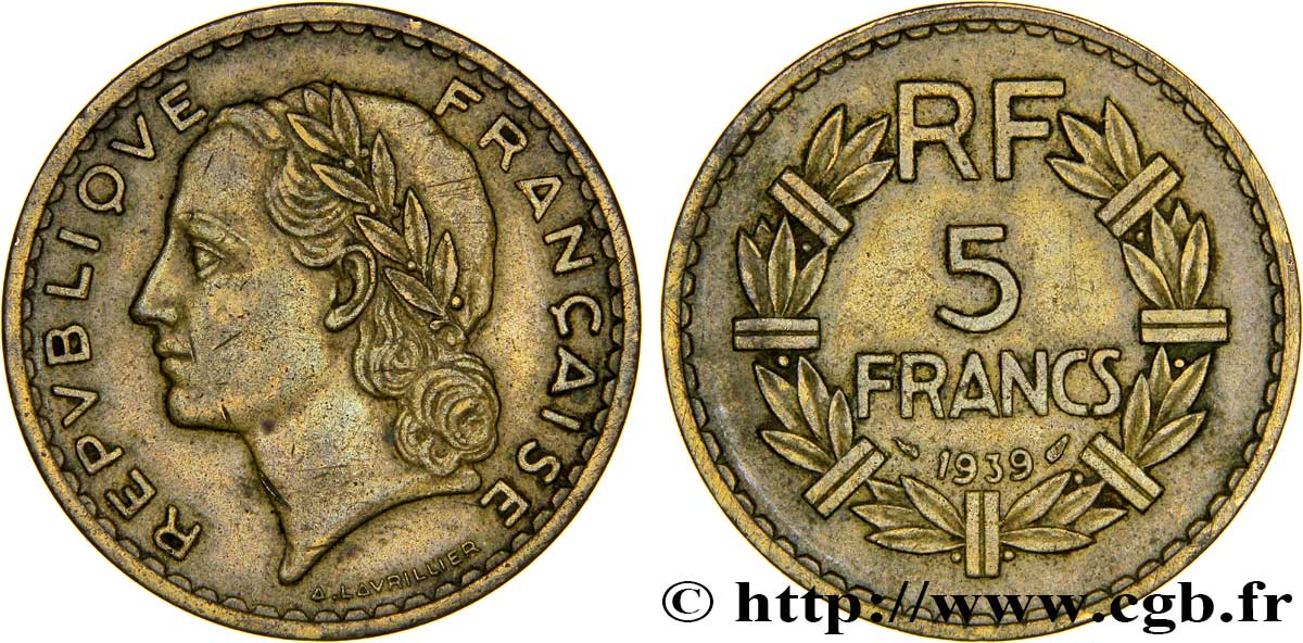 5 francs Lavrillier, bronze-aluminium 1939  F.337/3 MBC45 