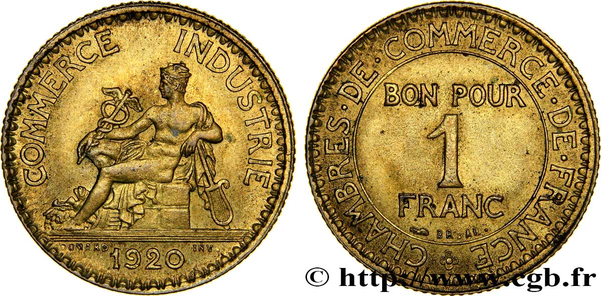 1 franc Chambres de Commerce 1920 Paris F.218/2 VZ60 