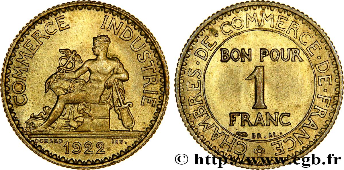 1 franc Chambres de Commerce 1922 Paris F.218/4 VZ60 