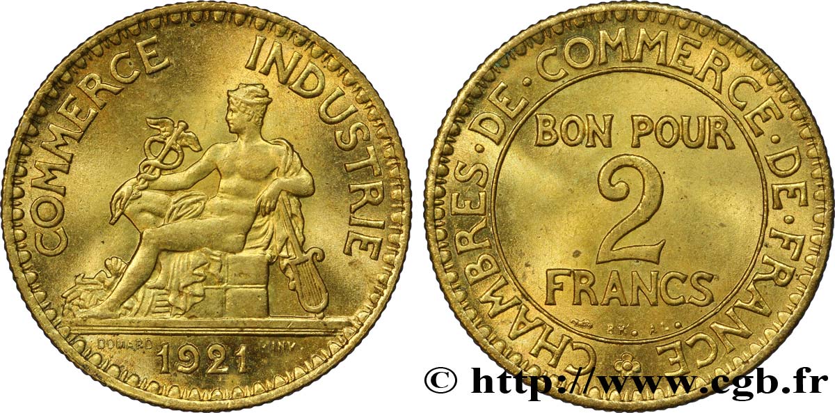 2 francs Chambres de Commerce 1921  F.267/3 VZ60 