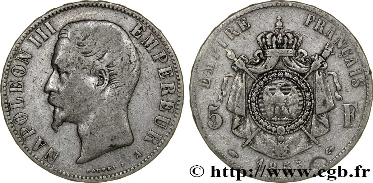 5 francs Napoléon III, tête nue 1855 Paris F.330/3 VF30 