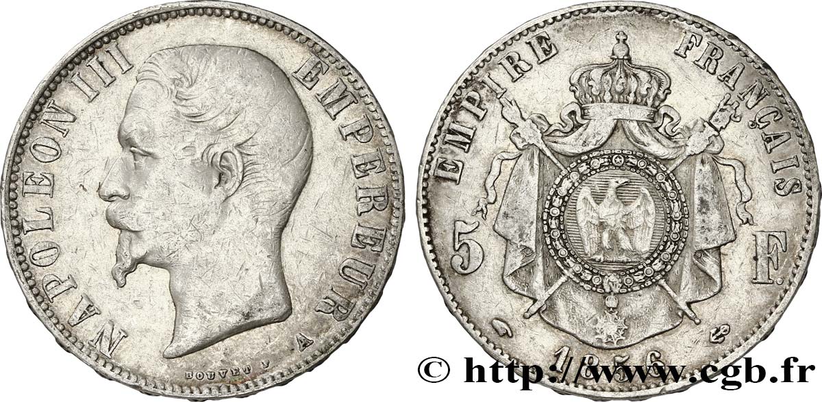 5 francs Napoléon III, tête nue 1856 Paris F.330/6 VF30 