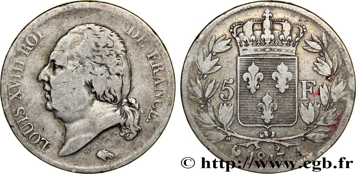 5 francs Louis XVIII, tête nue 1817  Paris F.309/14 MB25 