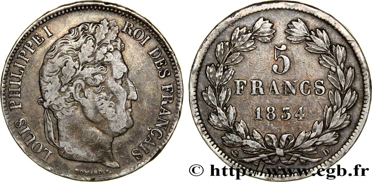 5 francs IIe type Domard 1834 Lyon F.324/32 MBC45 