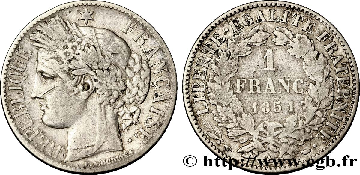 1 franc Cérès, IIe République 1851 Paris F.211/9 BC30 