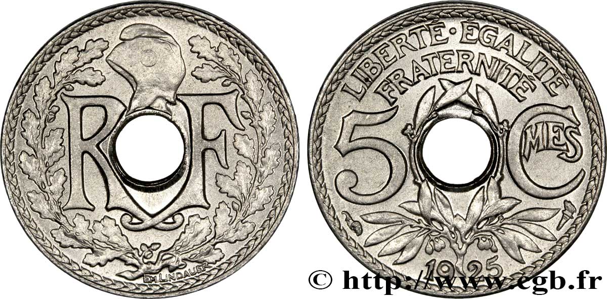 5 centimes Lindauer, petit module 1925  F.122/10 fST64 