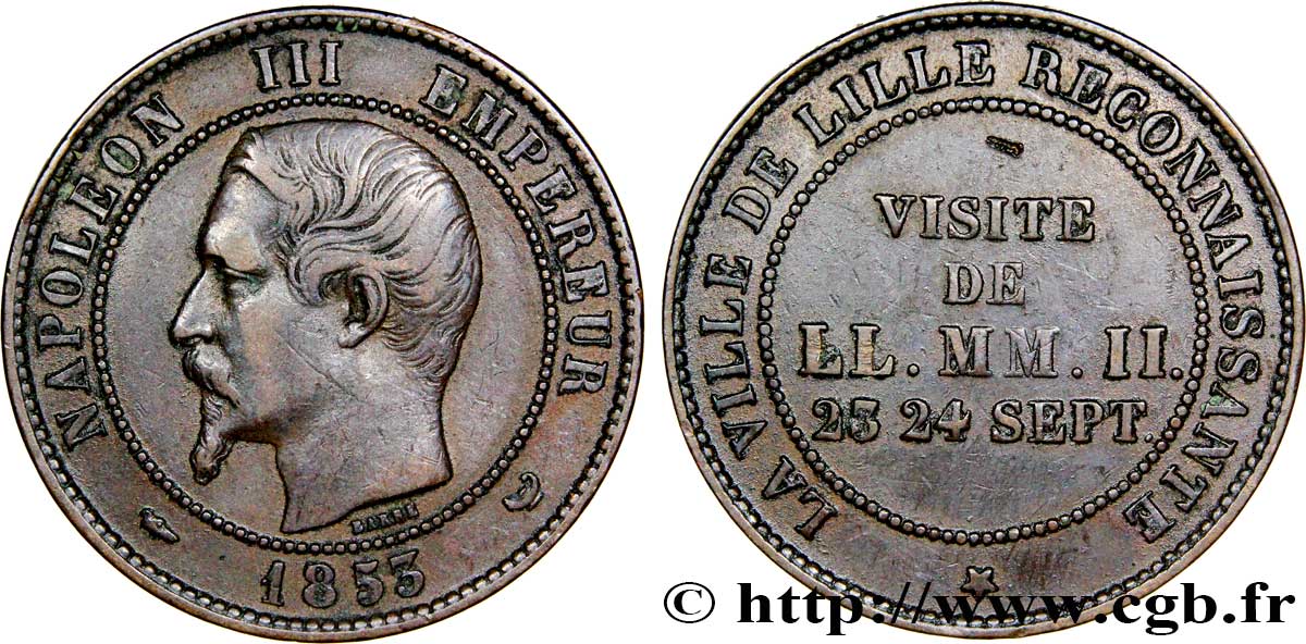 Module de dix centimes, Visite impériale à Lille les 23 et 24 septembre 1853 1853 Lille VG.3365  BB40 